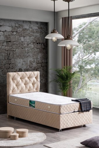 Setay Mobilya Vita New 100x200 cm Başlıklı Yataklı Sandıklı Tek Kişilik Baza Seti Bej