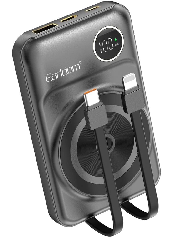 Earldom PD28 10000 mAh Hızlı Şarj Dijital Göstergeli Lightning & Type C Çoklu Bağlantı Powerbank Siyah