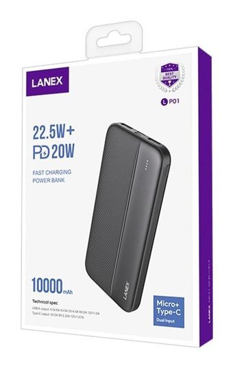 Lanex LP01 10000 mAh Micro USB Type C Powerbank Siyah