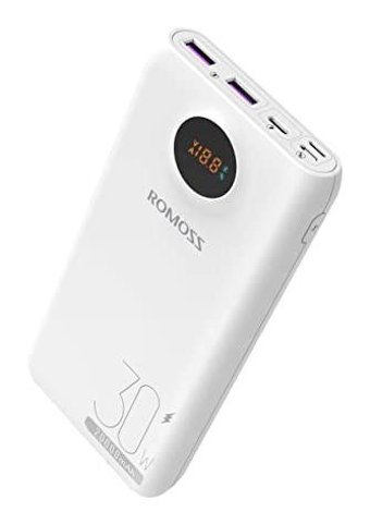 Romoss SW20S Pro 20000 mAh Hızlı Şarj Dijital Göstergeli Lightning & Type C Çoklu Bağlantı Powerbank Beyaz