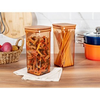 Madame Coco Kaviera 4'lü Plastik-Ahşap Saklama Kabı 2x1.5 lt