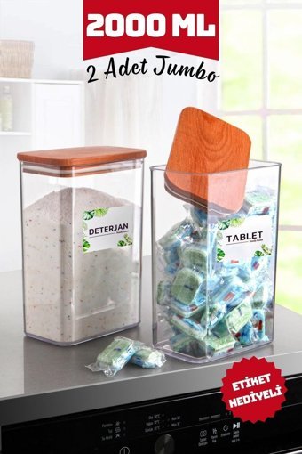 Nandy Home 4'lü Plastik-Ahşap Saklama Kabı 2x2 lt