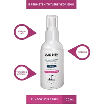 Luis Bien For Natural Beauty Normal Ciltler İçin Koltuk Altı Bacak Genital Bölge Unisex Tüy Dökücü Sprey 100 ml + Tüy Azaltıcı Süt