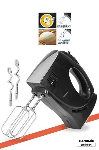 Goldmaster Handmix 300 W Hamur Yoğurmalı Çırpıcılı Turbo Fonksiyonlu Siyah El Mikseri