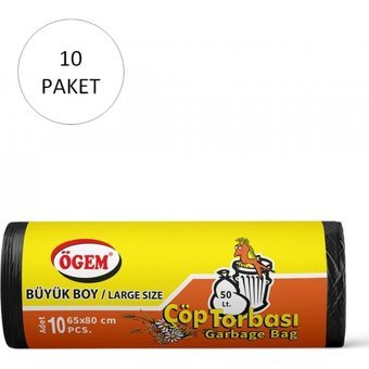 Ögem Büyük Boy 65x80 cm Çöp Poşeti 10x10 Adet Siyah