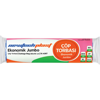 Newtechplast Ekonomik Jumbo Boy 80x110 cm Çöp Poşeti 10 Adet Mavi