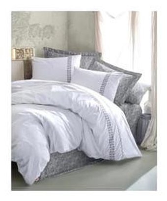 Cotton Box Pamuk Dört Mevsim 200 x 220 cm Çift Kişilik Çarşaflı İşlemeli Nevresim Takımı Gri