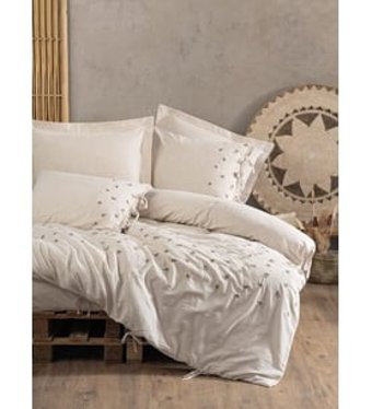 Cotton Box 75% Pamuk - 25% Keten Dört Mevsim 200 x 220 cm Çift Kişilik Çarşaflı İşlemeli Nevresim Takımı Beyaz