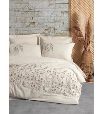 Cotton Box 75% Pamuk - 25% Keten Dört Mevsim 200 x 220 cm Çift Kişilik Çarşaflı Desenli Nevresim Takımı Beyaz