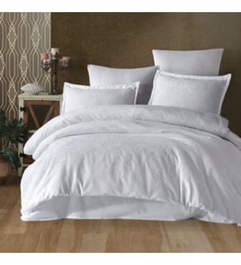 Clasy Jakar Saten Dört Mevsim 200 x 220 cm Çift Kişilik Çarşaflı Desenli Nevresim Takımı Beyaz