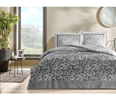 Taç Pamuk Saten Dört Mevsim 200 x 220 cm Çift Kişilik Çarşaflı Desenli Nevresim Takımı Antrasit