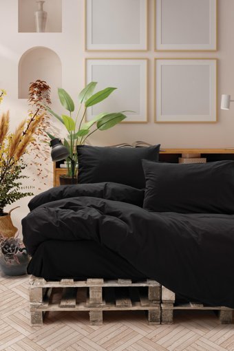Cotton Box Pamuk Dört Mevsim 200 x 220 cm Çift Kişilik Çarşaflı Düz Nevresim Takımı Siyah