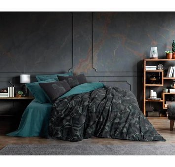 Cotton Box Pamuk Dört Mevsim 200 x 220 cm Çift Kişilik Çarşaflı Desenli Nevresim Takımı Siyah-Yeşil