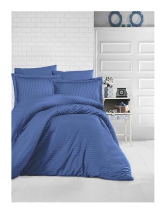 Clasy Pamuk Dört Mevsim 200 x 220 cm Çift Kişilik Çarşaflı Çizgili Nevresim Takımı Mavi