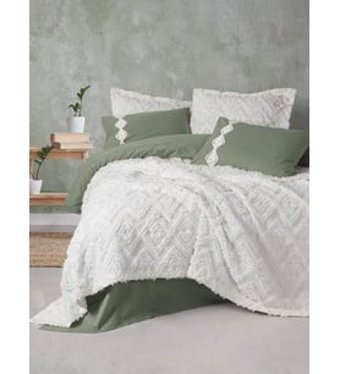 Cotton Box Pamuk Dört Mevsim 200 x 220 cm Çift Kişilik Çarşaflı Düz Nevresim Takımı Yeşil