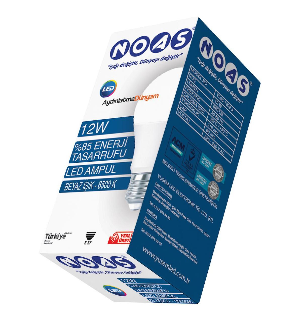 Noas YL95-1201-S 12 W Tasarruflu Beyaz E27 Armut LED Ampul