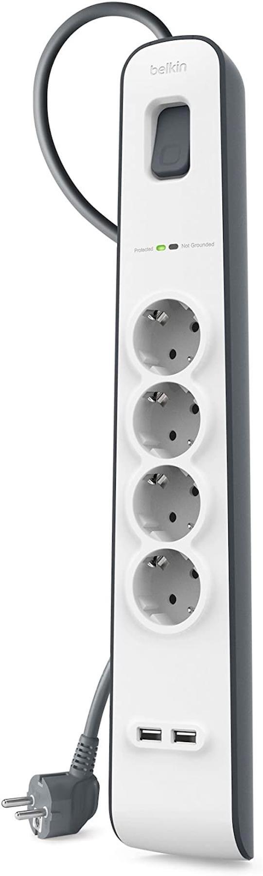 Belkin BSV401VF2M Kalın Anahtarlı Akım Korumalı 4'lü 2 m USB Uzatma Kablosu Beyaz