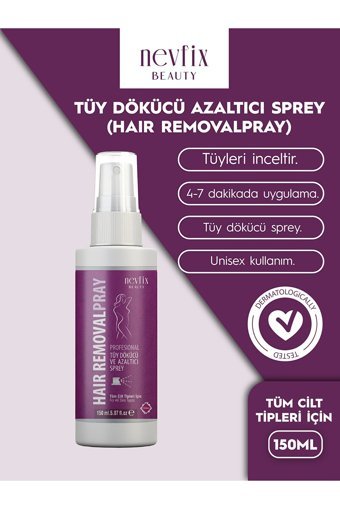 Nevfix Beauty Tüm Ciltler İçin Koltuk Altı Bacak Genital Bölge Unisex Tüy Dökücü Sprey 150 ml