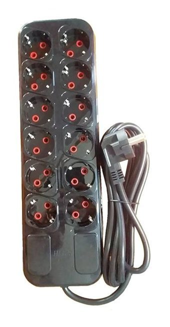 Fetih Viko Akım Korumalı 12'li 3 m Grup Priz Siyah