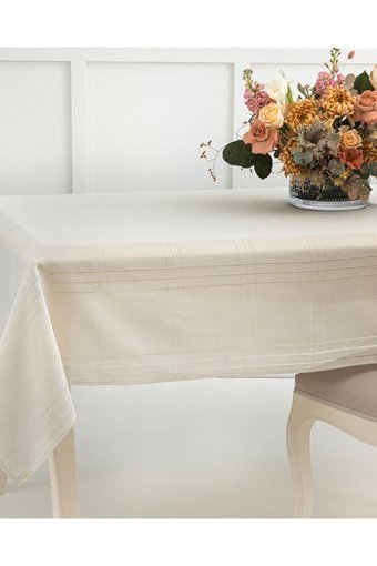 English Home Navy Ajurlu Polyester 150x200 cm Dikdörtgen Masa Örtüsü Krem