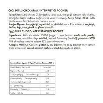 Patiswiss Rocher Antep Fıstıklı Sütlü Çikolata 120 gr