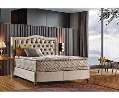 Ceviz Mobilya Victoria 140x200 cm Yataklı Başlıklı Sandıklı Çift Kişilik Baza Bej