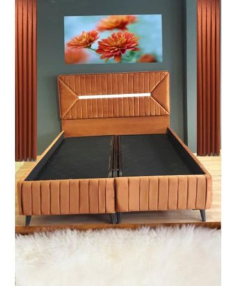 Niva Baza 200x200 cm Ayrılabilen Yataklı Başlıklı Sandıklı Çift Kişilik Baza Bakır