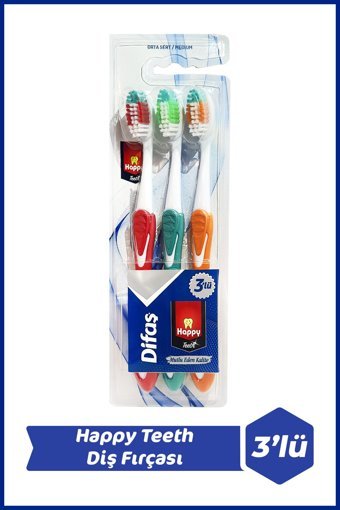 Happy Teeth Orta Manuel Yetişkin Diş Fırçası Çok Renkli 2+1