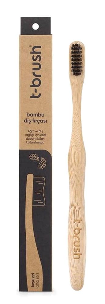 T-Brush Bambu Yumuşak Manuel Yetişkin Diş Fırçası Gri