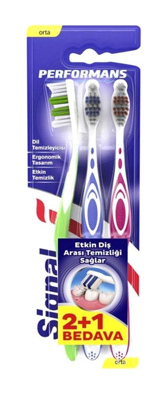 Signal Performans Orta Manuel Yetişkin Diş Fırçası Çok Renkli 2+1