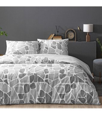 Taç Alvy Pamuk 160x220 cm Çarşaflı Lastikli Geometrik Tek Kişilik Nevresim Takımı Gri