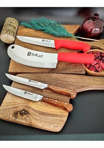 Sürlaz Ahşap Saplı 15 - 17 - 13.5 - 12 cm 4 Parça Düz Satır