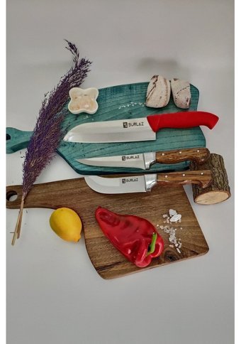 Sürlaz Ahşap Saplı 18 - 12 - 12 cm 3 Parça Düz Satır