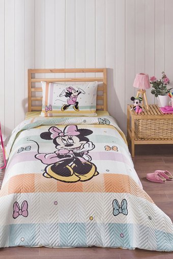Özdilek Pamuk 160x220 cm Çarşaflı Lastikli Minnie Mouse Tek Kişilik Nevresim Takımı Çok Renkli