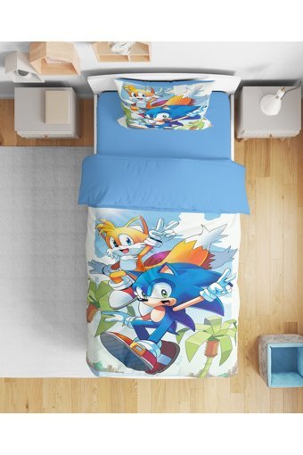 Erays Home Sonic Pamuk 160x220 cm Çarşafsız Sonic Tek Kişilik Nevresim Takımı Mavi