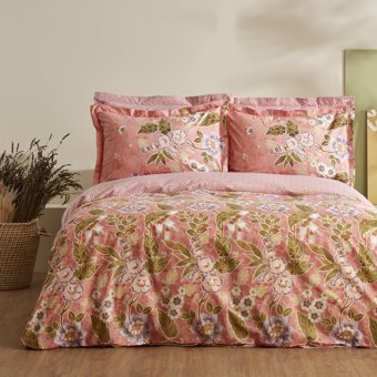 Karaca Home Pasares Pamuk 160x220 cm Çarşafsız Çiçekli Tek Kişilik Nevresim Takımı Pembe