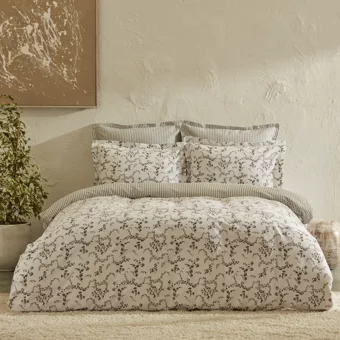 Karaca Home Doğasever Ivy Pamuk 160x220 cm Çarşaflı Çiçekli Tek Kişilik Nevresim Takımı Haki