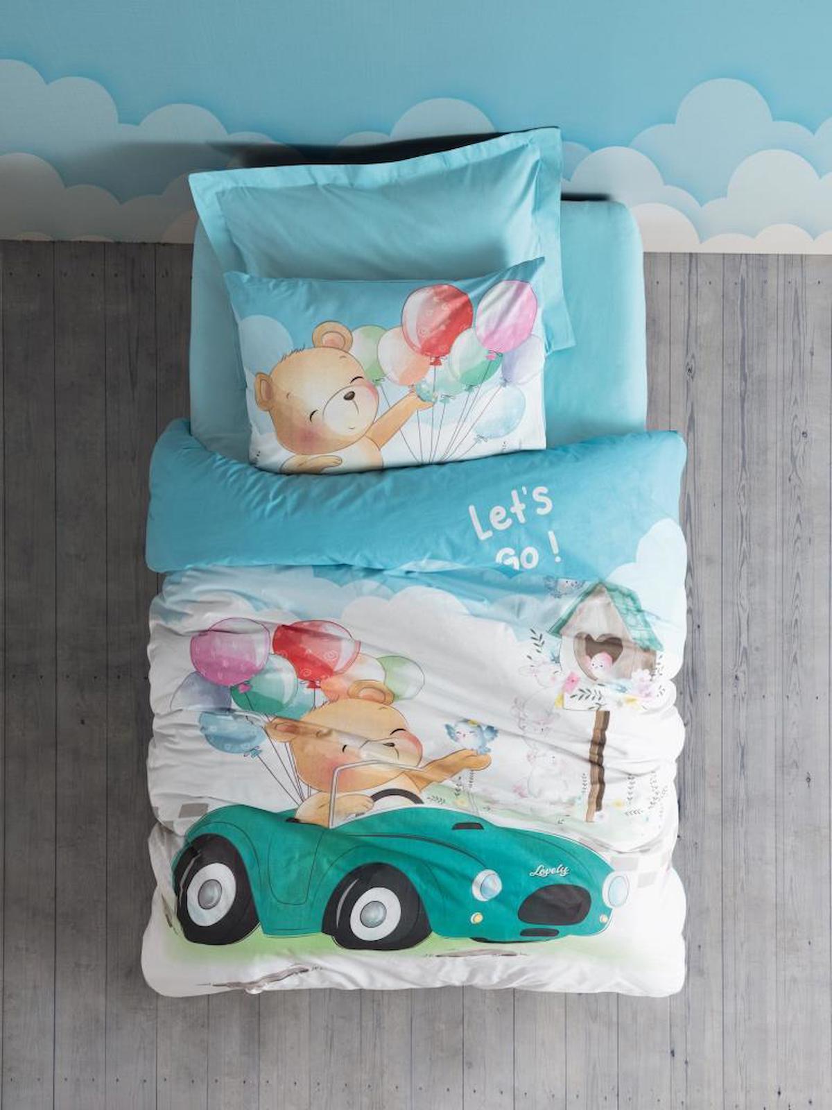 Cotton Box Genç Ranforce Pamuk 160x220 cm Çarşaflı Ayıcık Tek Kişilik Nevresim Takımı Mavi