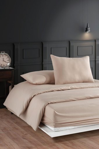 Formeya Pamuk 160x220 cm Çarşaflı Lastikli Düz Renk Tek Kişilik Nevresim Takımı Bej