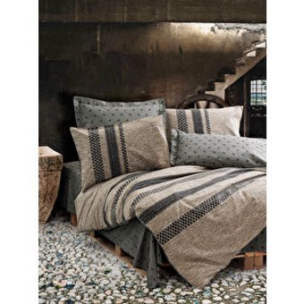 Cotton Box Toprak Arlo Kahve Pamuk 160x220 cm Çarşaflı Geometrik Tek Kişilik Nevresim Takımı Kahverengi