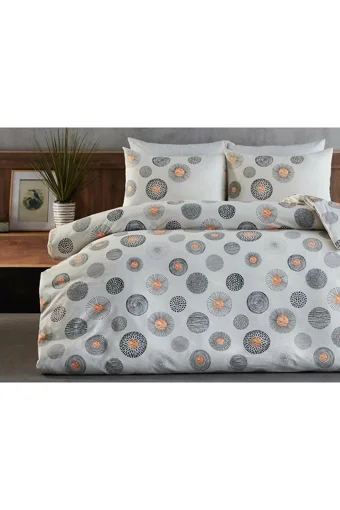 Doqu Home Cosmos Pamuk 160x220 cm Çarşaflı Desenli Tek Kişilik Nevresim Takımı Gri