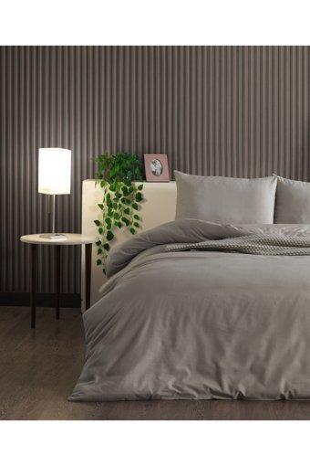 Doqu Home Pure Line Pamuk 160x220 cm Çarşaflı Düz Renk Tek Kişilik Nevresim Takımı Bej