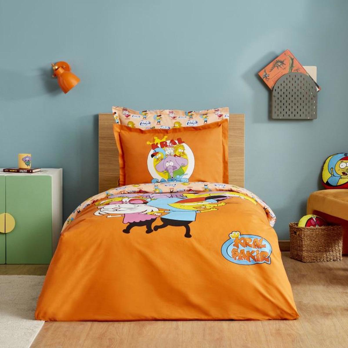 Karaca Home Pamuk 160x220 cm Çarşaflı Lastikli Kral Şakir Tek Kişilik Nevresim Takımı Turuncu