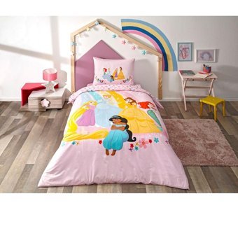 Taç Disney Princesses Pamuk 160x220 cm Çarşaflı Lastikli Disney Princesses Tek Kişilik Nevresim Takımı Pembe