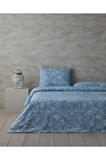 English Home Ivy Flower Pamuk-Polyester 160x220 cm Çarşaflı Lastikli Çiçekli Tek Kişilik Nevresim Takımı Mavi