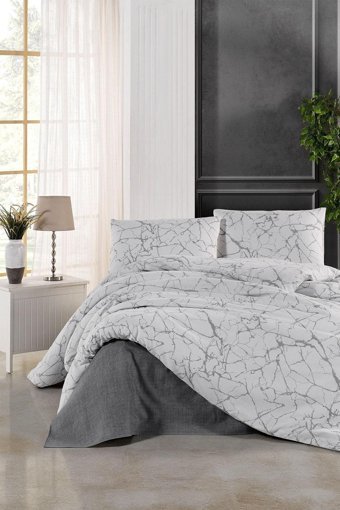 Tabu Home La Marble Pamuk 160x220 cm Çarşaflı Çizgili Tek Kişilik Nevresim Takımı Gri