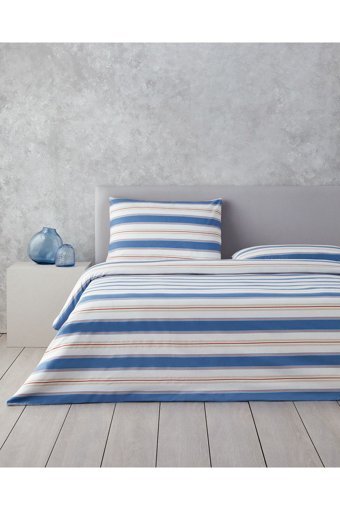 English Home Natural Lines Pamuk 160x220 cm Çarşafsız Çizgili Tek Kişilik Nevresim Takımı Mavi
