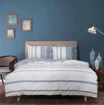 Karaca Home Vetro Pamuk 160x220 cm Çarşaflı Çizgili Tek Kişilik Nevresim Takımı Mavi