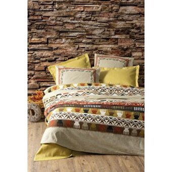 Cotton Box Ethnic Magnus Pamuk 160x220 cm Çarşaflı Geometrik Tek Kişilik Nevresim Takımı Hardal