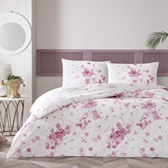 Taç Marian Ranforce Pamuk 160x220 cm Çarşaflı Çiçekli Tek Kişilik Nevresim Takımı Pembe